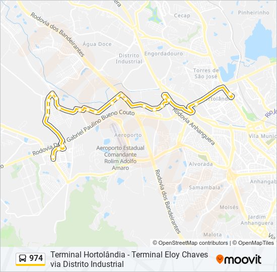 Mapa da linha 974 de ônibus