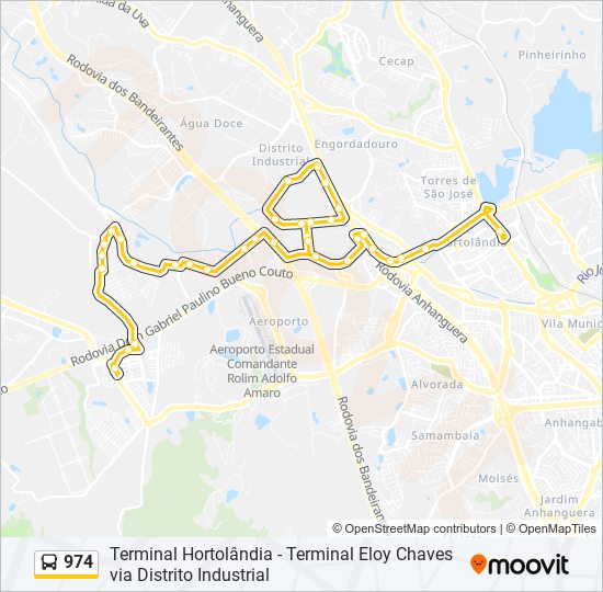 Mapa da linha 974 de ônibus