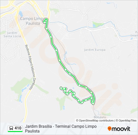 Mapa da linha 410 de ônibus