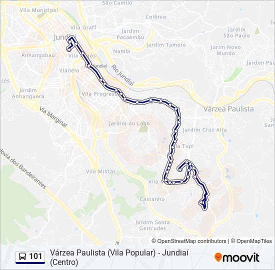 Mapa da linha 101 de ônibus