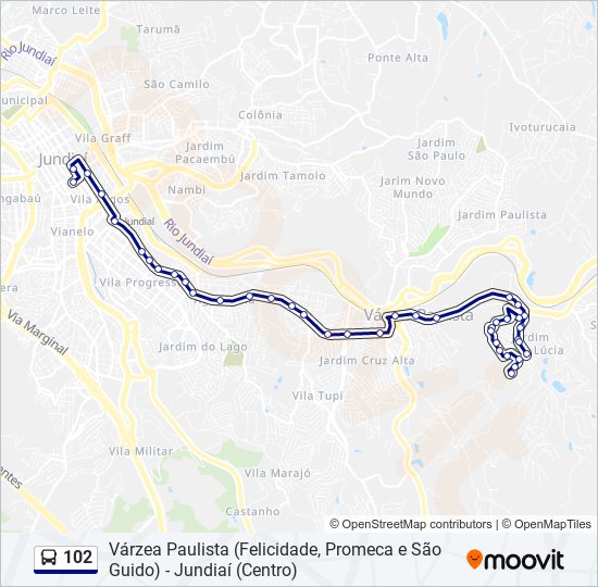 Mapa da linha 102 de ônibus