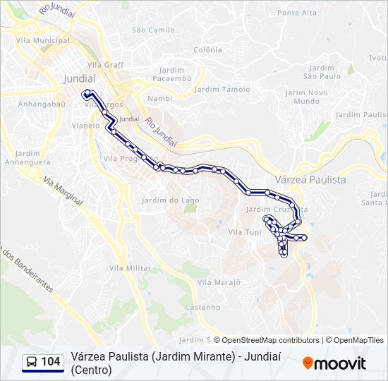 Mapa da linha 104 de ônibus