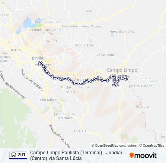 Mapa da linha 201 de ônibus