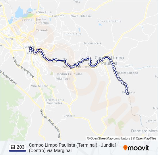 Mapa da linha 203 de ônibus