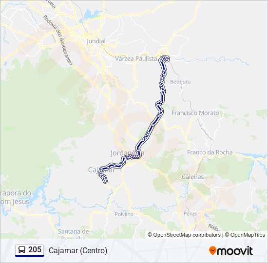 Mapa da linha 205 de ônibus