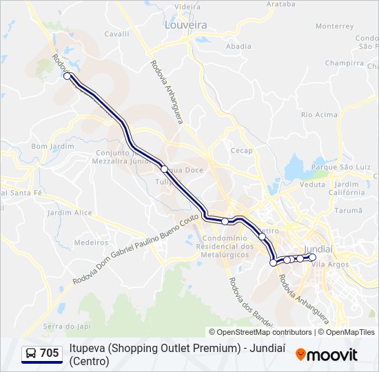 Mapa da linha 705 de ônibus