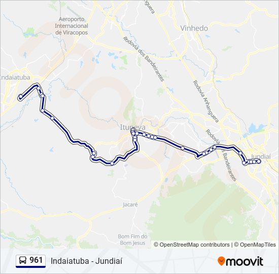 Mapa da linha 961 de ônibus