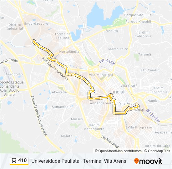 Mapa da linha 410 de ônibus