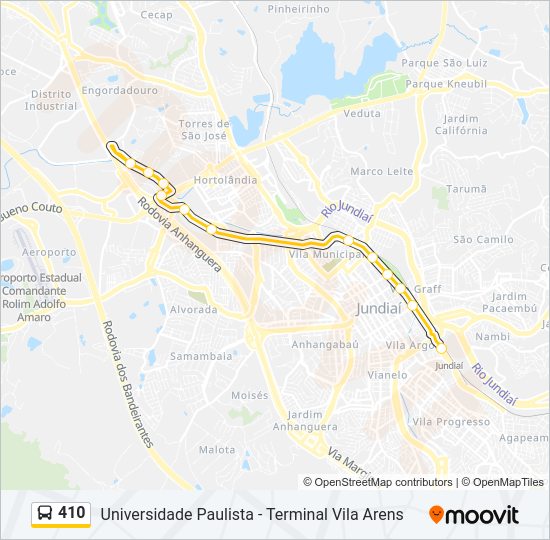Mapa da linha 410 de ônibus