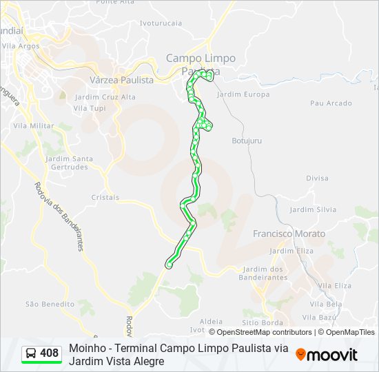 Rota da linha 408 horários paradas e mapas Moinho Atualizado 