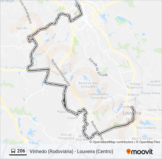 Mapa da linha 206 de ônibus