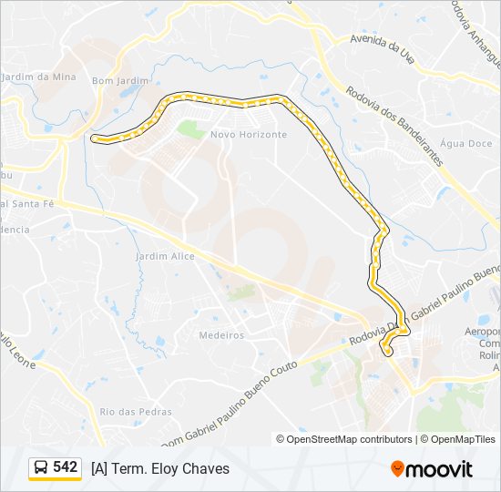 Mapa da linha 542 de ônibus