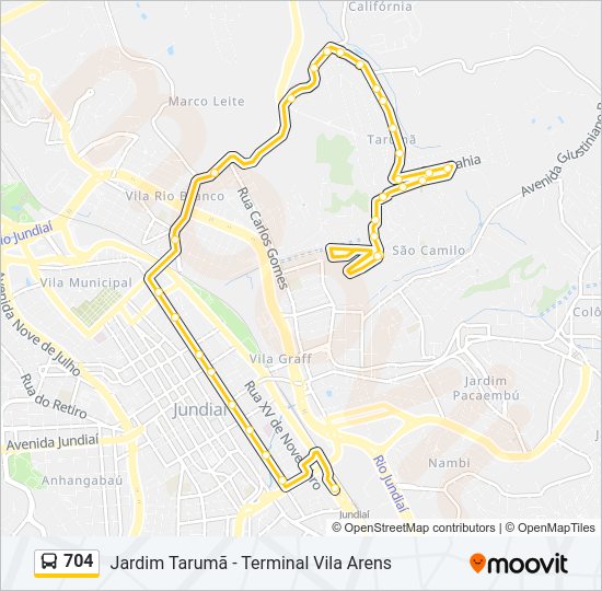 Mapa da linha 704 de ônibus
