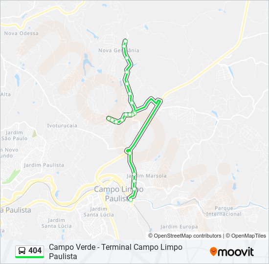 Mapa da linha 404 de ônibus