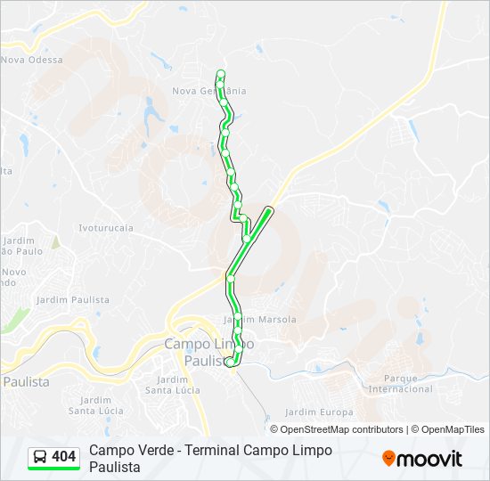 Mapa da linha 404 de ônibus