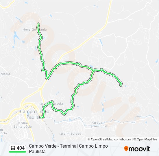 Mapa da linha 404 de ônibus