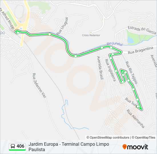 Mapa da linha 406 de ônibus