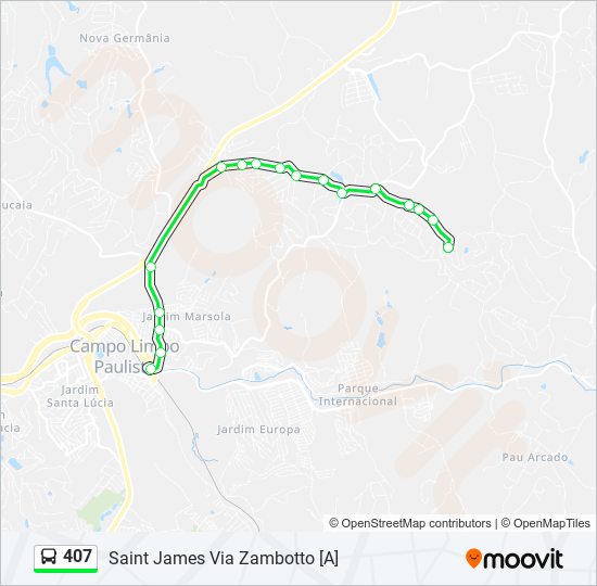 Mapa da linha 407 de ônibus