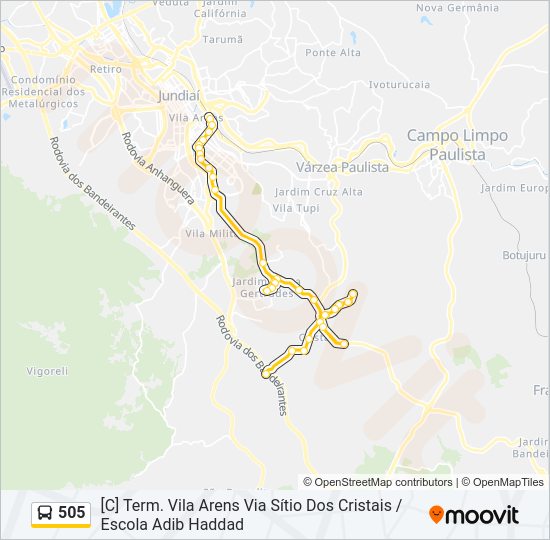 Mapa da linha 505 de ônibus