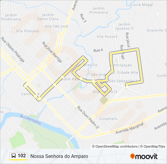 Mapa da linha 102 de ônibus