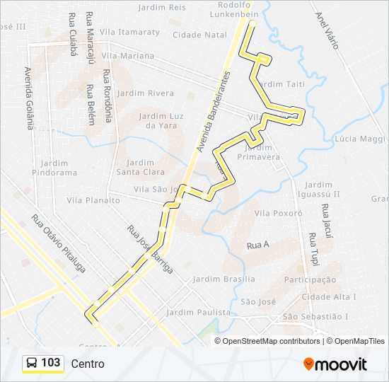 Mapa da linha 103 de ônibus
