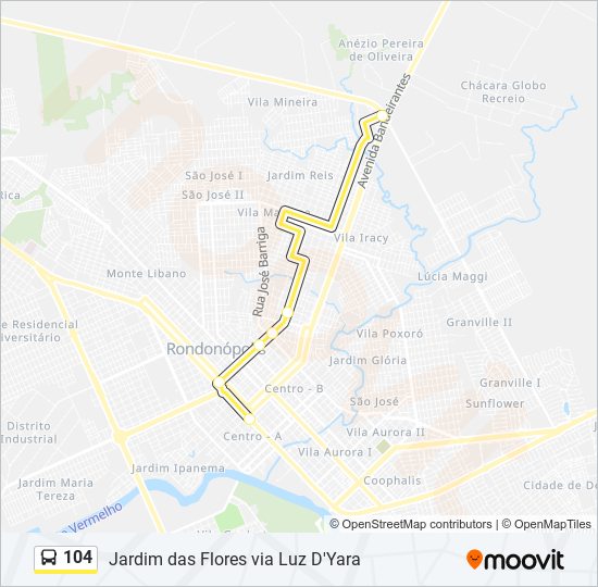 Mapa da linha 104 de ônibus