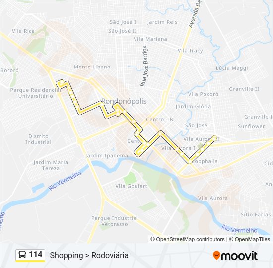 Mapa da linha 114 de ônibus