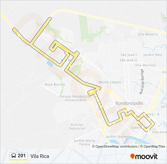 Mapa da linha 201 de ônibus