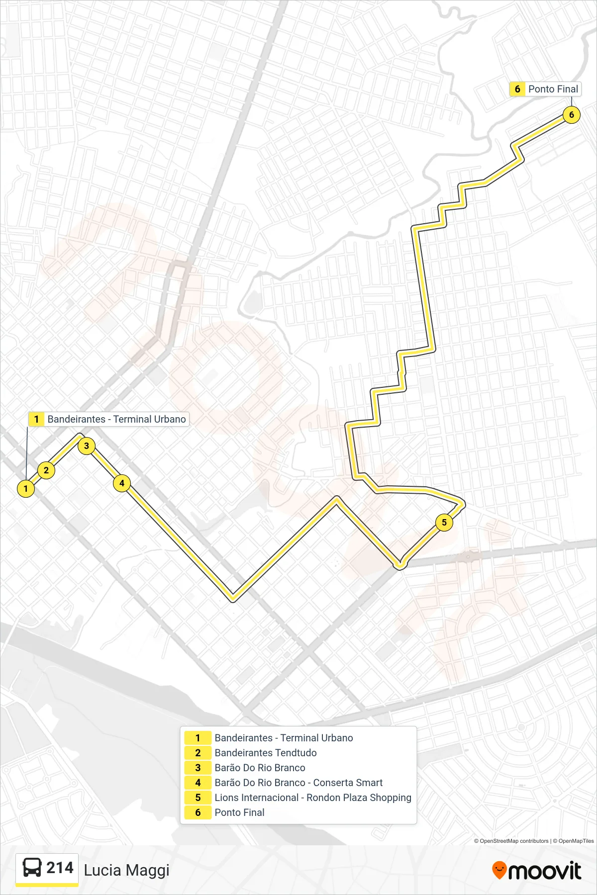 Rota e paradas da linha de ônibus  214  (Lucia Maggi) no mapa