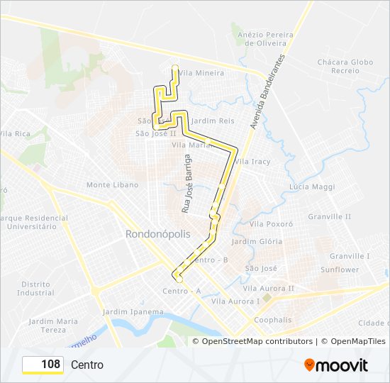 Mapa da linha 108 de ônibus