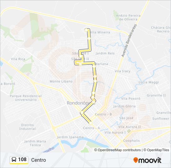 Mapa da linha 108 de ônibus