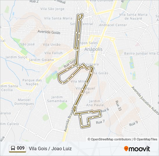 Mapa da linha 009 de ônibus