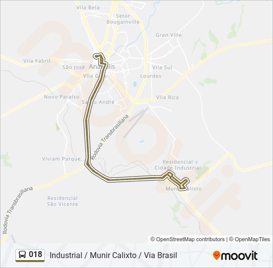 Mapa da linha 018 de ônibus