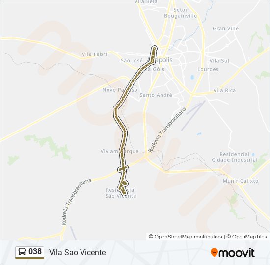 Mapa da linha 038 de ônibus