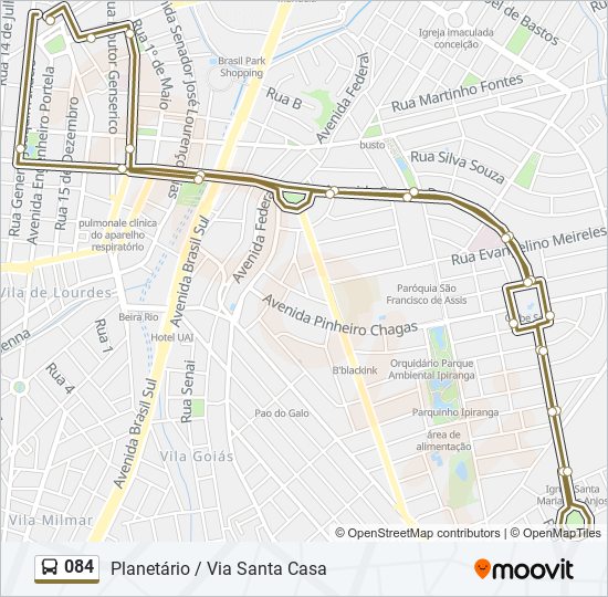 Mapa da linha 084 de ônibus