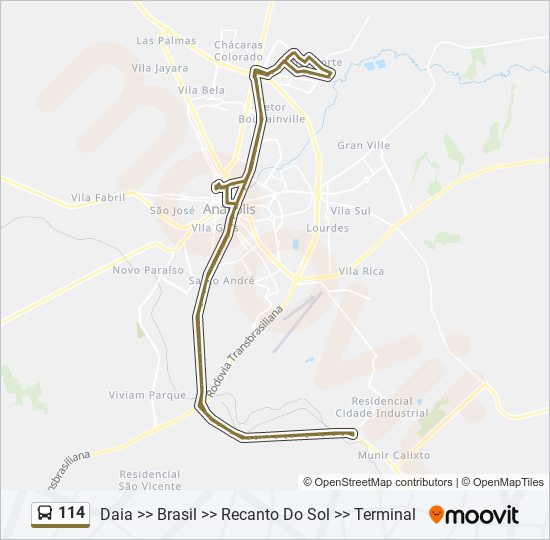 Mapa da linha 114 de ônibus