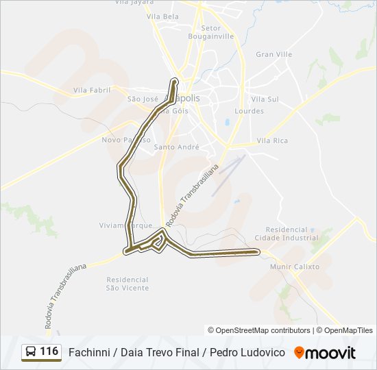 Mapa da linha 116 de ônibus