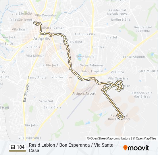 Mapa da linha 184 de ônibus