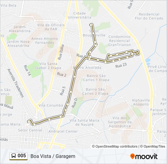 Mapa da linha 005 de ônibus