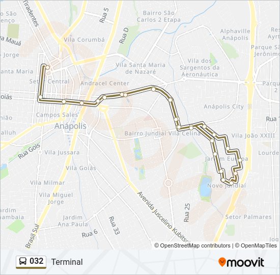 Mapa da linha 032 de ônibus