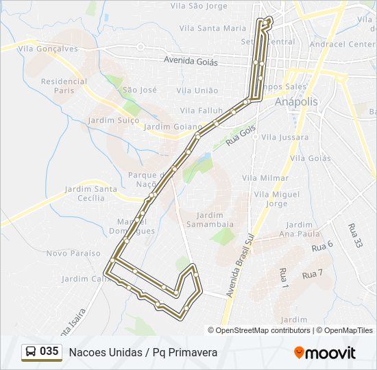 Mapa da linha 035 de ônibus