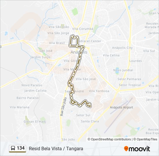 Mapa da linha 134 de ônibus