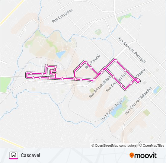 Mapa da linha 002 CASCAVEL de ônibus