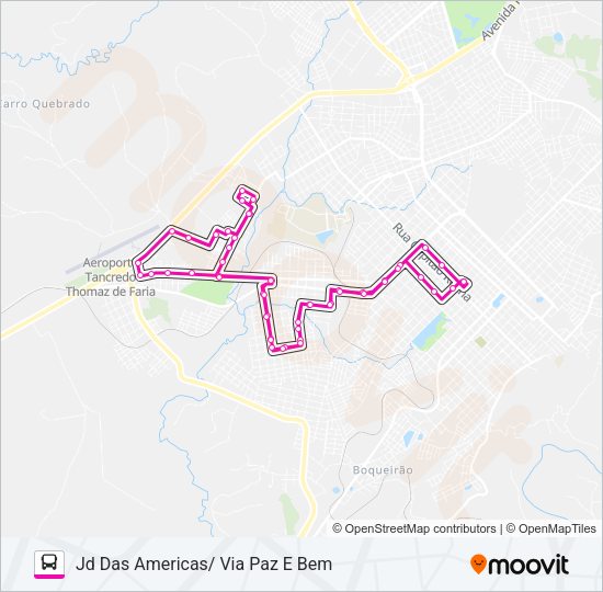 Mapa da linha 022 JD DAS AMERICAS de ônibus