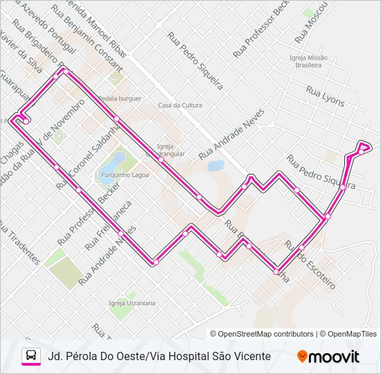 Mapa da linha 007 JD. PÉROLA DO OESTE de ônibus