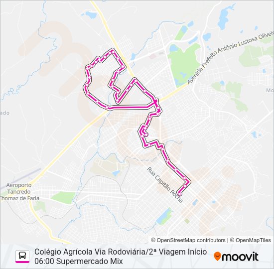 Mapa da linha 019 COLÉGIO AGRÍCOLA VIA RODOVIÁRIA de ônibus