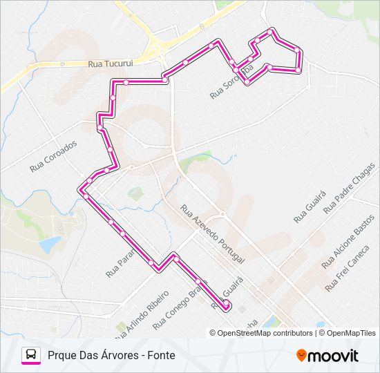Mapa da linha 025 PARQUE DAS ÁRVORES VIA KARPINSKI de ônibus