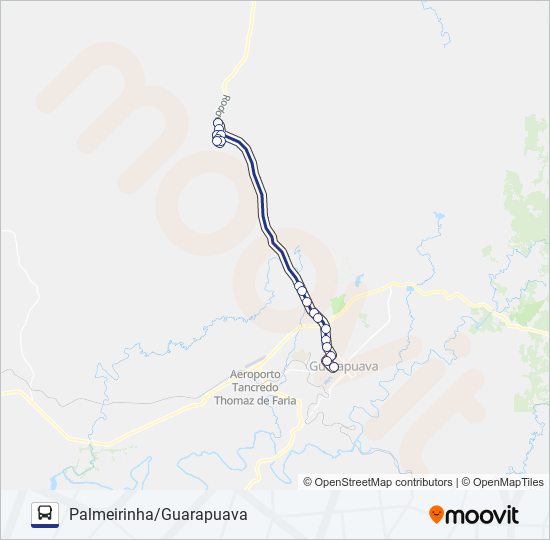 Mapa da linha 02 PALMEIRINHA/GUARAPUAVA de ônibus