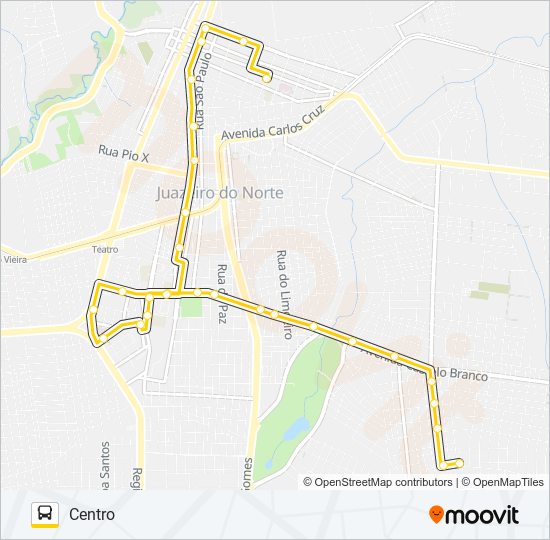 Mapa da linha 02 CENTRO / TIRADENTES de ônibus