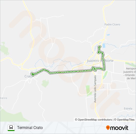 Mapa da linha 801 JUAZEIRO DO NORTE / CRATO / VIA SÃO BENEDITO de ônibus